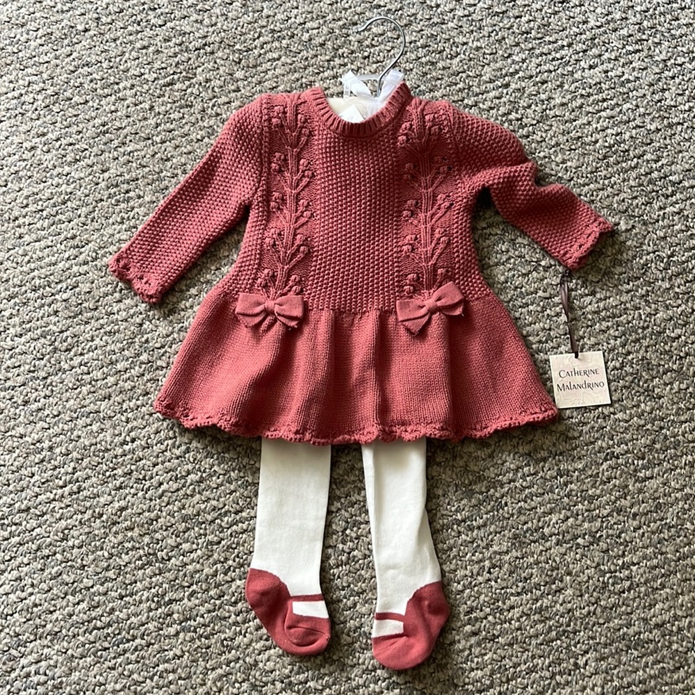 0-3 month Coral long sleeve dress with stockings